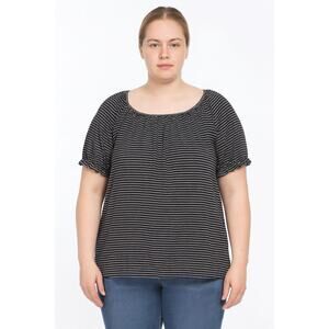Madewell Women’s Texture & Thread Black Striped Short Sleeve Top - Size XL